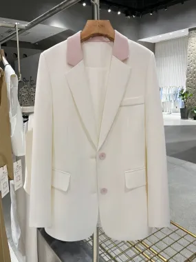 White and pink contrasting color stitching super good-looking suit jacket for women 2024 spring new autumn clothing elegant fash