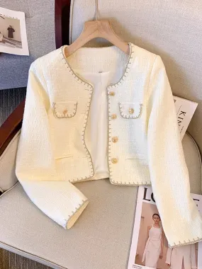 White small fragrant style jacket for women, spring and autumn 2024 new style French style lady slim fit ladies short top