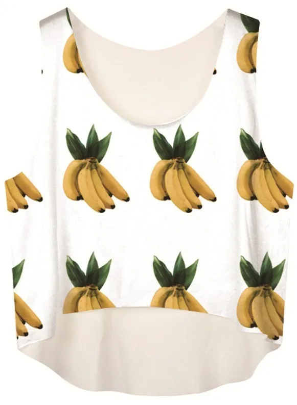 White Yellow Bananas Cropped Sleeveless T Shirt Cami Tank Top 