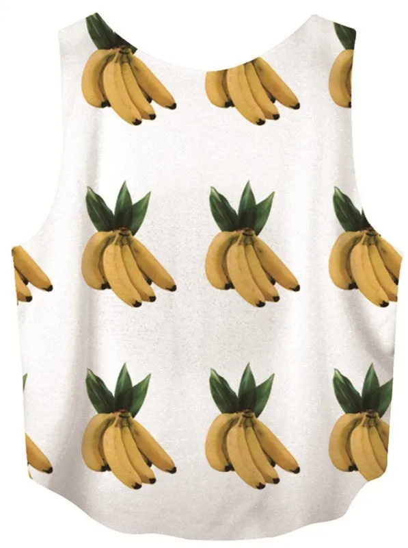 White Yellow Bananas Cropped Sleeveless T Shirt Cami Tank Top 