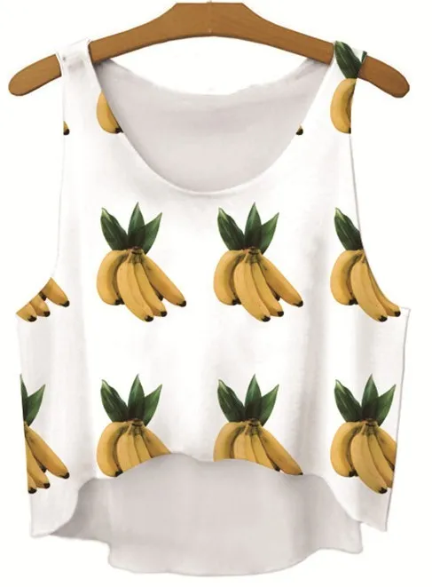 White Yellow Bananas Cropped Sleeveless T Shirt Cami Tank Top 