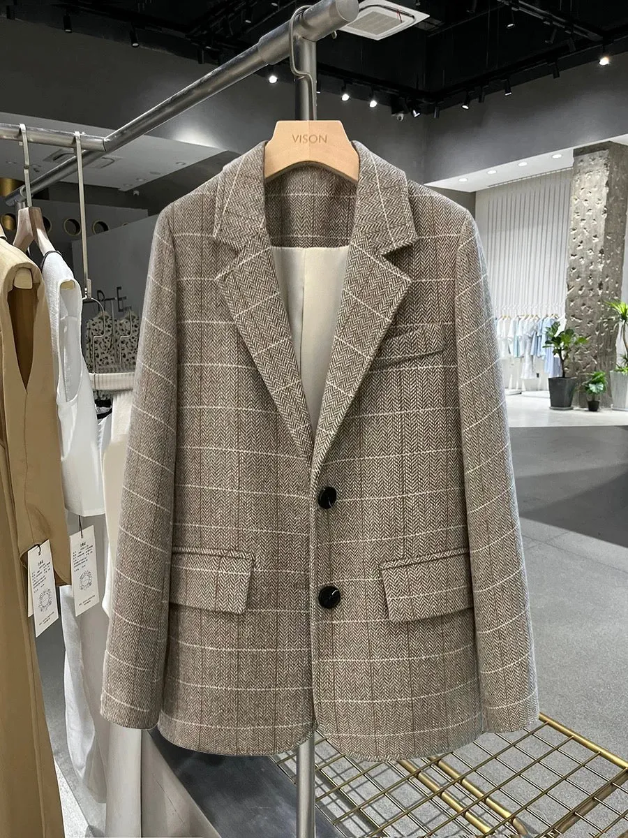 Winter fashionable small suit jacket women's woolen 2023 autumn and winter new style simple small casual small suit trend