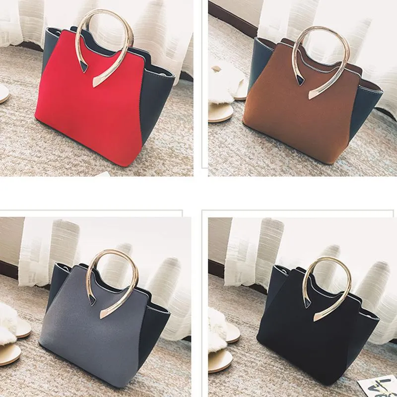 Women Tote Faux-Leather Handbag with Golden Metal Grab Handles - Leather Skin Shop