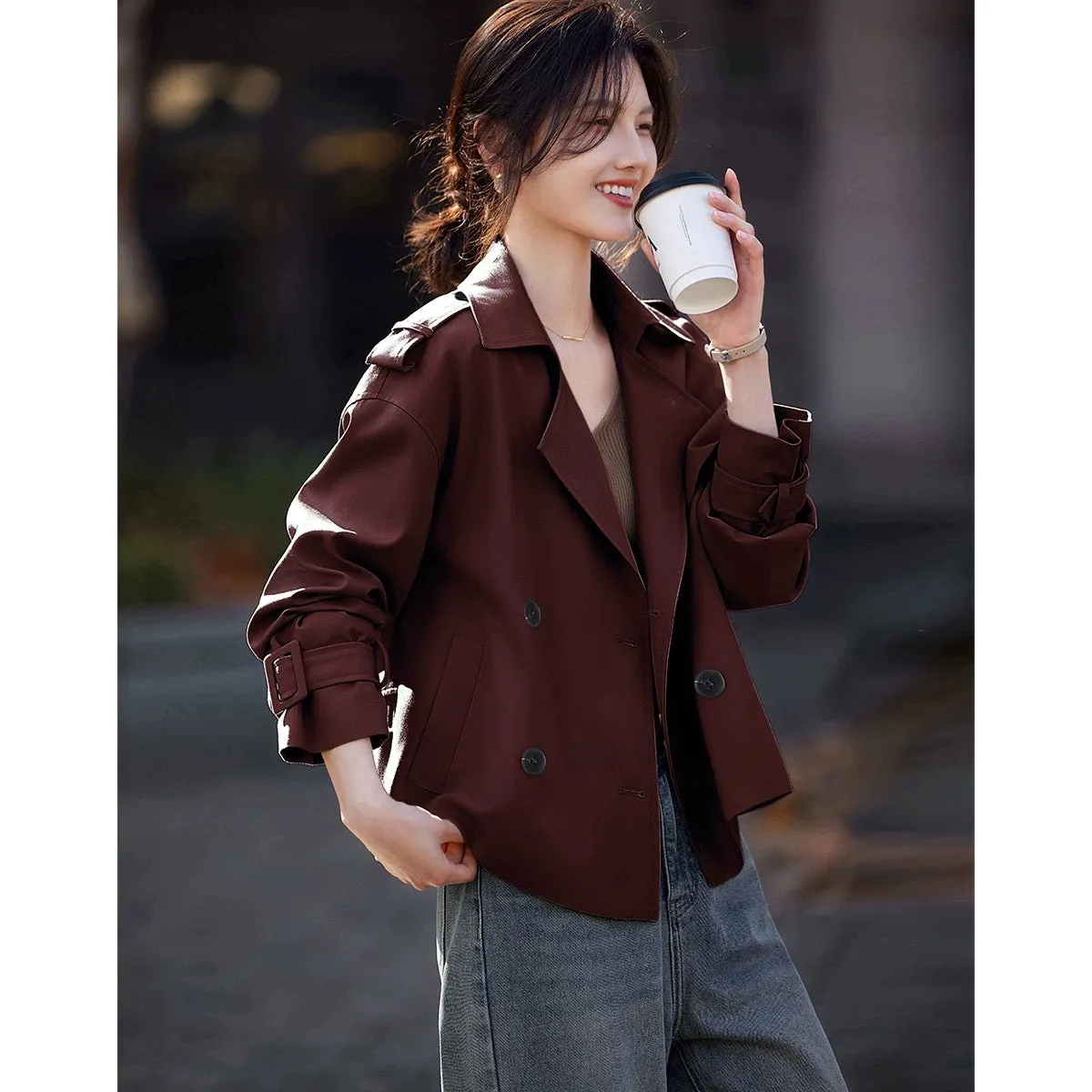 XWI Xinwei Fashion Commuting Short Windbreaker Jacket Women's 2024 Autumn New Casual Simple Design Top