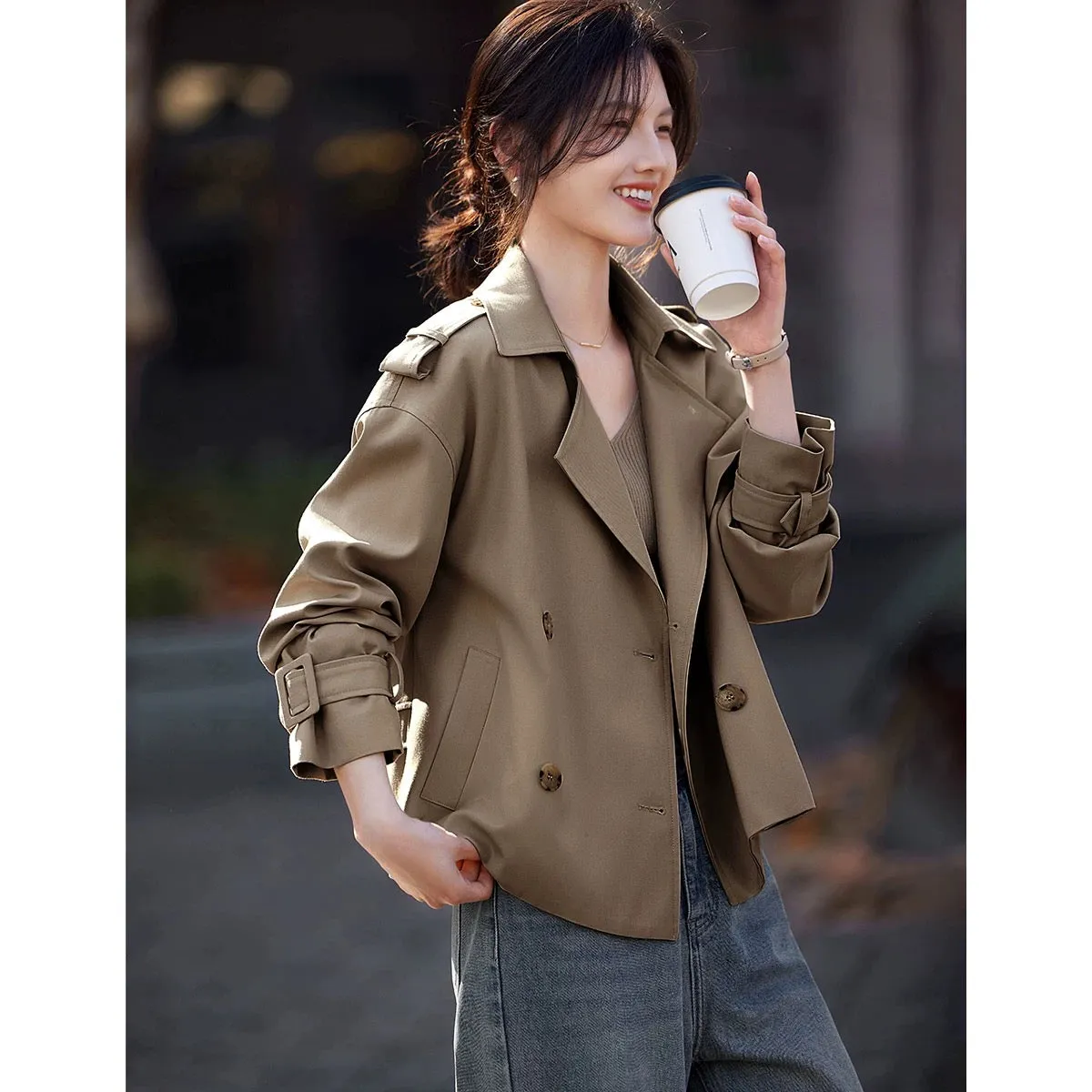 XWI Xinwei Fashion Commuting Short Windbreaker Jacket Women's 2024 Autumn New Casual Simple Design Top