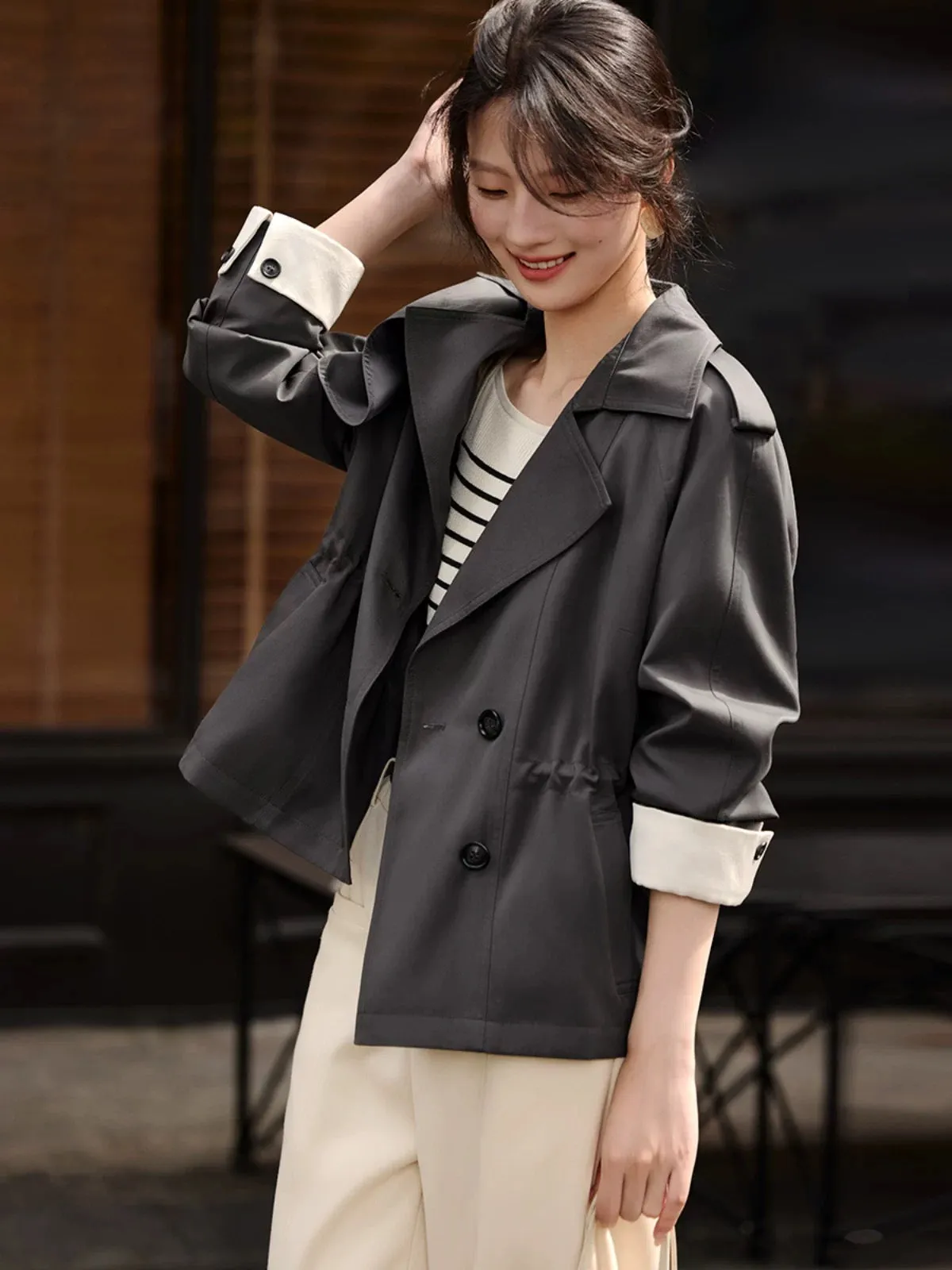 XWI XWI Xinwei Contrast Color Splicing Short Windbreaker Jacket Women's Spring and Autumn This Year's Popular Intellectual Elega