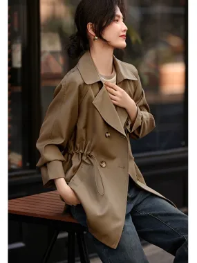 XWI/Xin Wei Qing Workplace Commuting Drawstring Adjustable Waist Windbreaker Women's Autumn New Popular Mid-Length Jacket