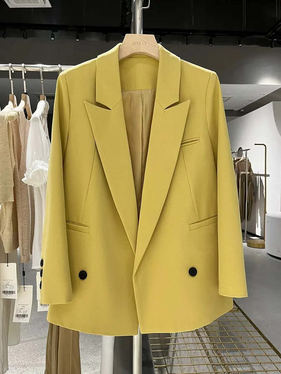 Yellow goddess style foreign style suit jacket for women 2024 new spring and autumn fashionable socialite light mature style sui