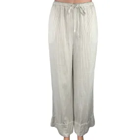 Zara White Linen Ribbed Knit Drawstring Lounge Beach Ankle Wide Leg Pants Size M